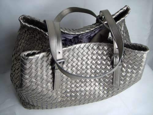 Bottega Veneta Lambskin Tote Bag 1026 silver grey